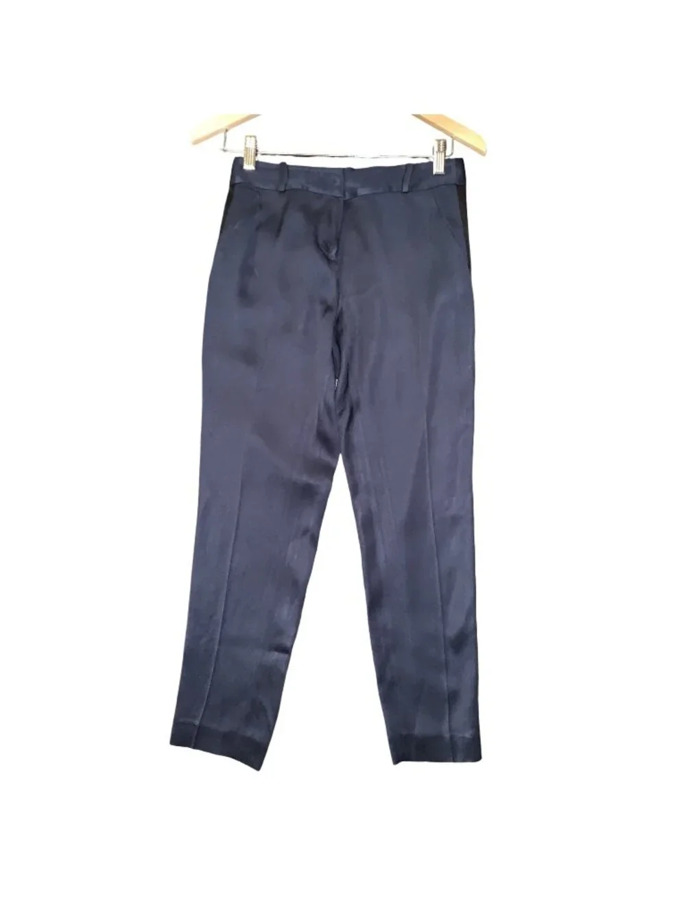 Kate Spade Margaux Tuxedo Pants Women's 0 Navy Side Stripe Silk Blend Ankle Crop